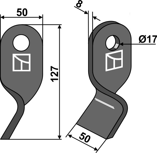 Gedrehtes Messer 127x50 mm, passend für Ferri