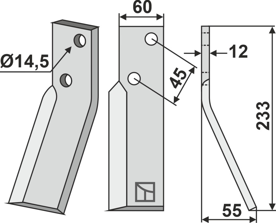 Rotorzinken 233x60mm, rechts, passend für Falc
