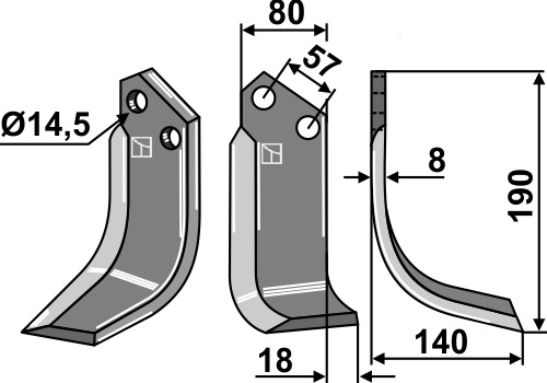 Fräsmesser 190x80mm, rechts, passend für Alpego