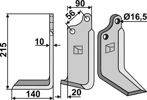 Fräsmesser 215x90mm, links, passend für Maschio/Gaspardo