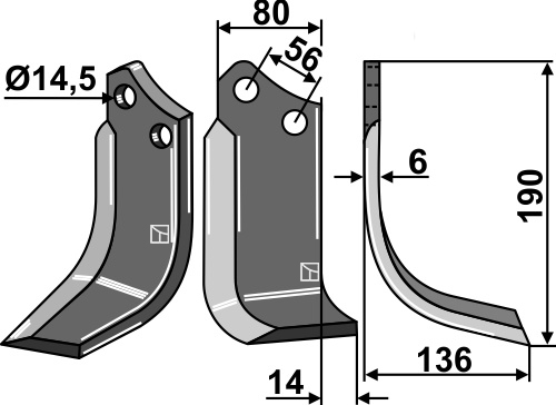 Fräsmesser 190x80mm, rechts, passend für Muratori