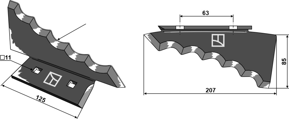 Messer für Futtermischwagen - Hartmetallbeschichtet, rechts, passend für Keenan