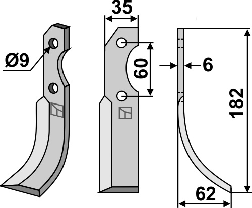 Fräsmesser 182x35mm, rechts, passend für Brumital-Agris