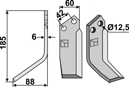 Fräsmesser 185x60mm, links, passend für Pasquali
