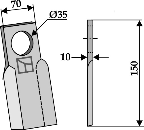 Gerades Messer 150x70 mm - rechts, passend für Hermes