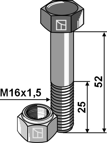 Sechskantschraube M16x1,5x52 mit Sicherungsmutter