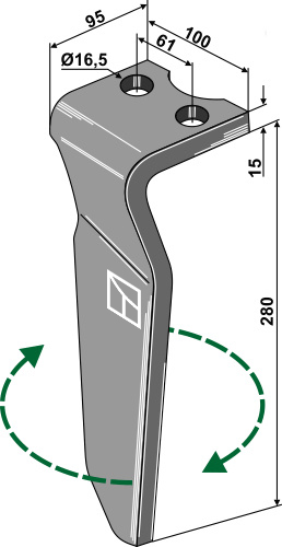 Kreiseleggenzinken rechts 280 mm x 100 mm, passend für Krone