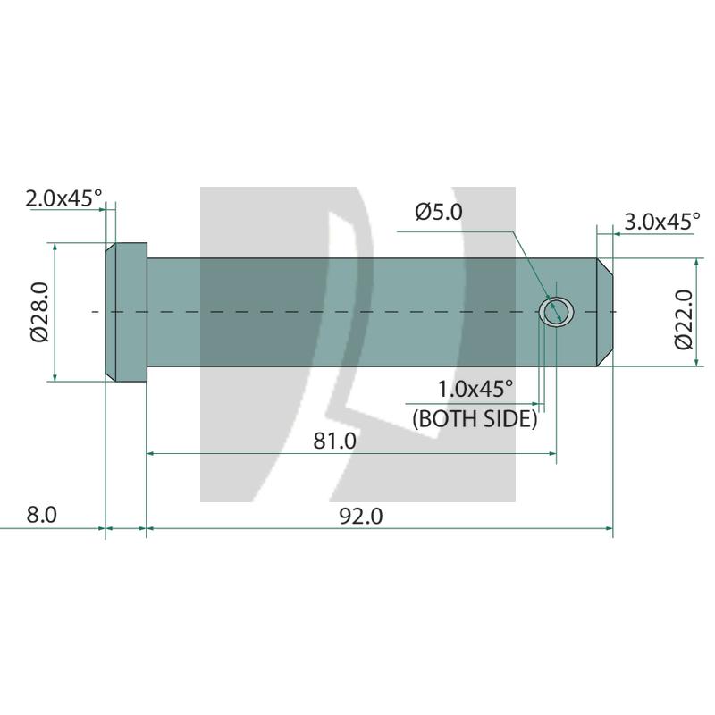 Unterlenkerbolzen universal, ohne Kette 81 mm