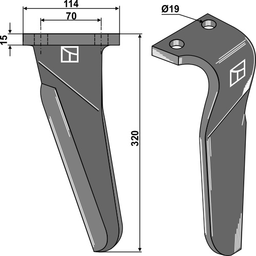 Kreiseleggenzinken, links 320 mm x 114 mm, passend für Maschio und Gaspardo