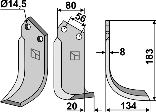 Fräsmesser 183x80mm, rechts, passend für Tortella