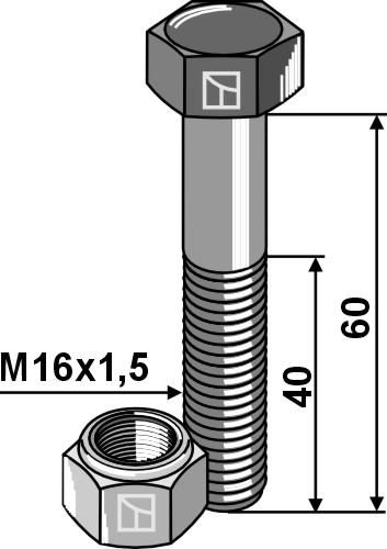Sechskantschraube M16x1,5x60 mit Sicherungsmutter