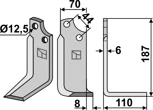 Fräsmesser 187x70mm, rechts, passend für Maschio/Gaspardo