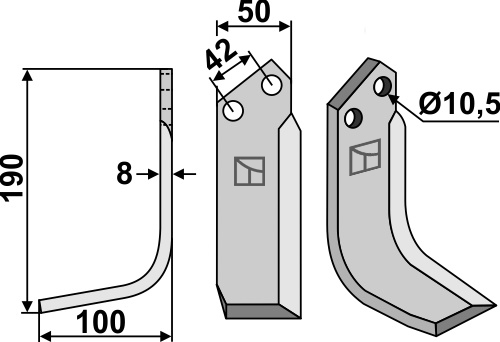 Fräsmesser 190x50mm, links, passend für NibbiBruno