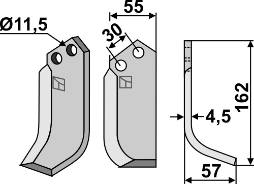 Fräsmesser 162x55mm, rechts, passend für Bungartz