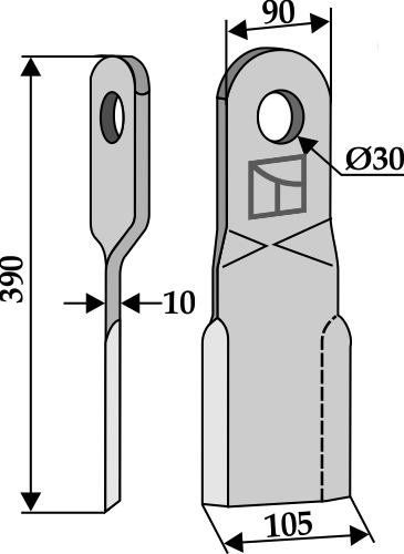Mulchmesser 390x90 mm, rechte Ausführung, passend für BAMS