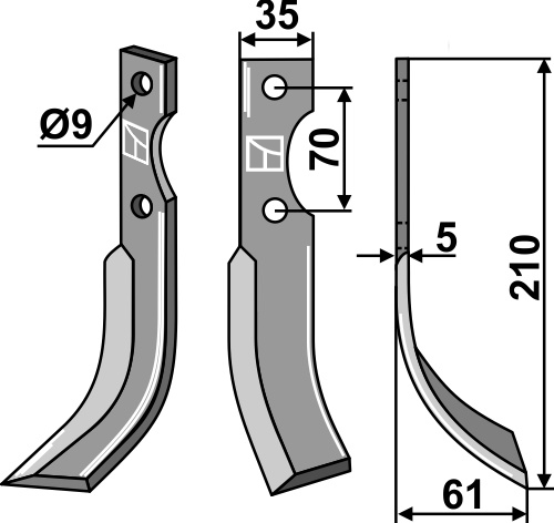 Fräsmesser 210x35mm, rechts, passend für Fischgräbe