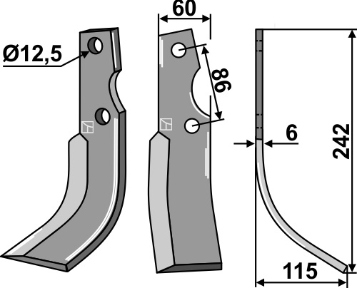 Fräsmesser 242x60mm, rechts, passend für Kuhn