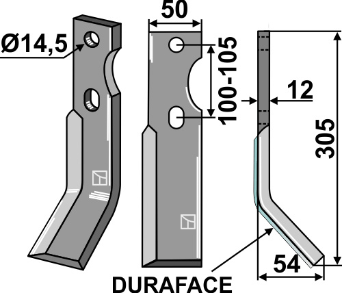 Rotorzinken DURAFACE 305x50mm, rechts, passend für Simon und Jones