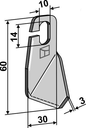 Flügelmesser geschliffen 60x30 mm - linke Ausführung, passend für Amazone