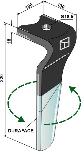 Kreiseleggenzinken (DURAFACE), links 320 x 18 mm, passend für Kverneland und Maletti