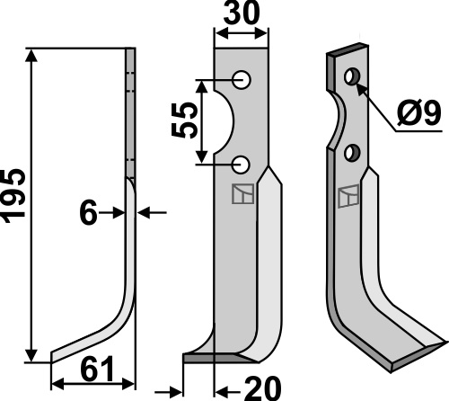 Fräsmesser 195x30mm, links, passend für Grillo