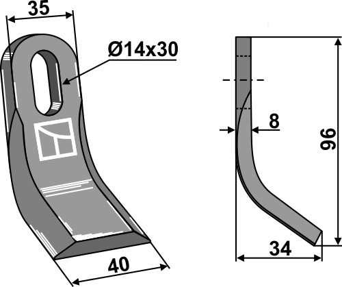 Y-Messer 96x35 mm, passend für Kuhn
