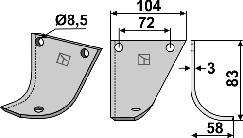 Fräsmesser 83x104mm, rechts, passend für Hako