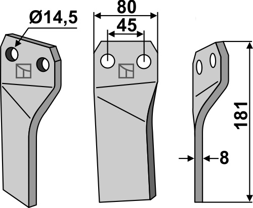 Rotorzinken 181x80mm, rechts, passend für Maschio/Gaspardo