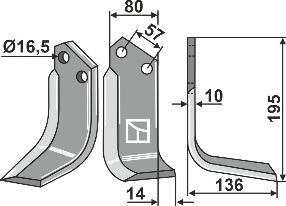 Fräsmesser 195x80mm, rechts, passend für Muratori