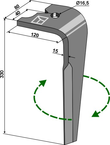 Kreiseleggenzinken rechts 330 mm x 80 mm, passend für Agram