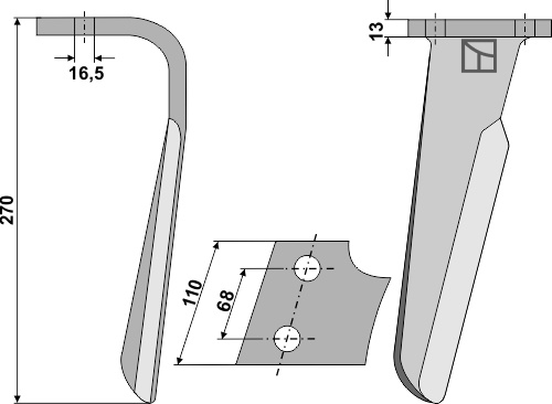 Kreiseleggenzinken rechts 270 mm x 110 mm, passend für Kuhn