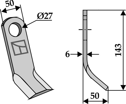 Y-Messer 143x50 mm, passend für Twose, Bomford und mehr