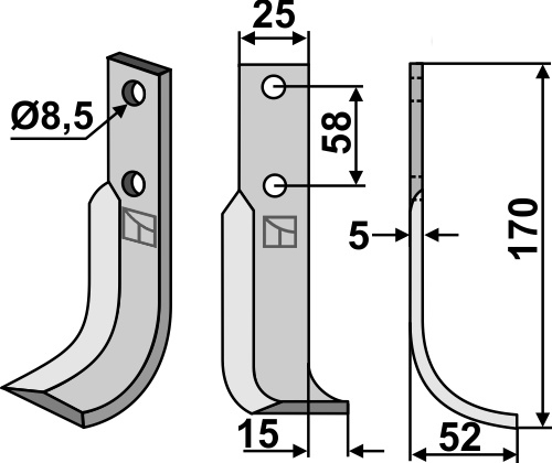 Fräsmesser 170x25mm, rechts, passend für Bertolini und NibbiBruno