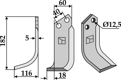 Fräsmesser 182x60mm, links, passend für Maschio/Gaspardo
