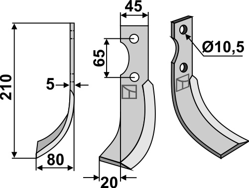 Fräsmesser 210x45mm, links, passend für Roteco