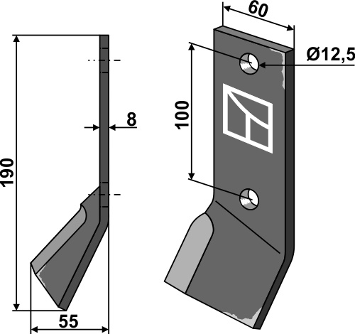 Schlegelmesser 190x60 mm, rechts, passend für Hemos