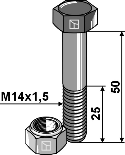 Sechskantschraube M14x1,5x50 mit Sicherungsmutter