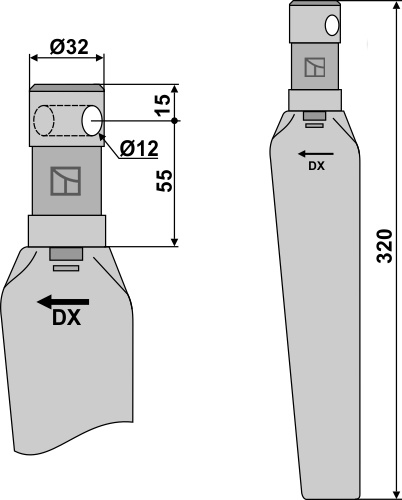 Kreiseleggenzinken rechts 320 mm, passend für Euroma und Niemeyer