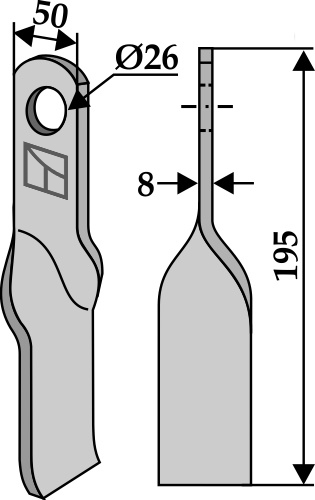 Gedrehtes Messer 195x50 mm, passend für Sicma, Sovema und mehr