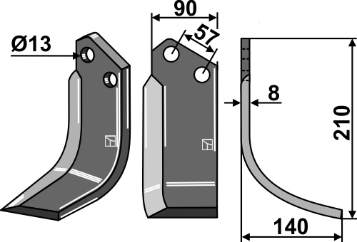 Fräsmesser 210x90mm, rechts, passend für Howard
