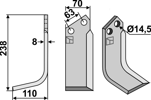 Fräsmesser 238x70mm, links, passend für Celli