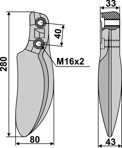 Mulch- und Rotorzinken 280mm, passend für Dutzi