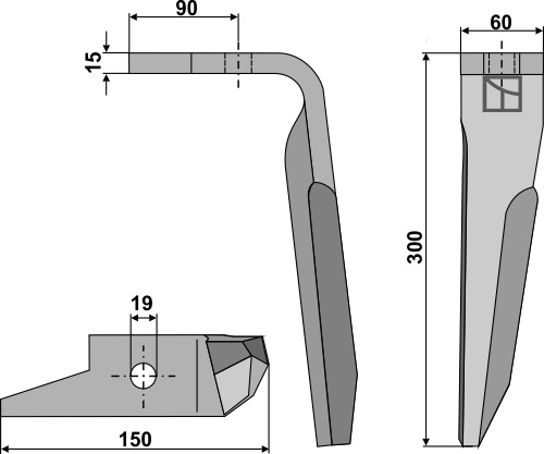 Kreiseleggenzinken rechts 300 mm x 60 mm, passend für Amazone