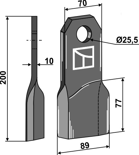 Mulchmesser 200x70 mm, rechte Ausführung, passend für Fehrenbach