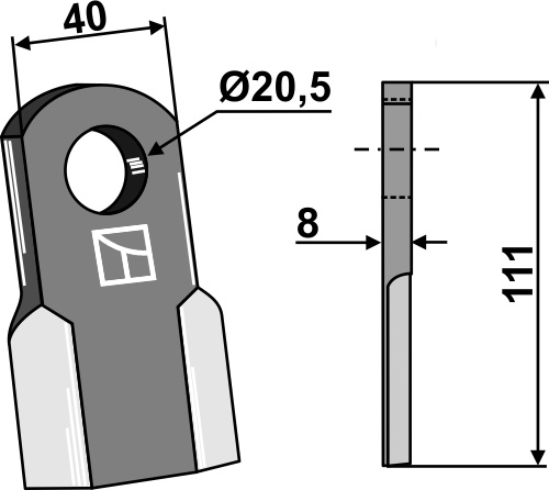 Gerades Messer 111x40 mm, passend für Del Morino und Agrimaster