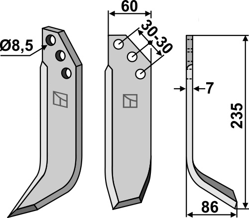 Fräsmesser 235x60mm, rechts, passend für Kuhn