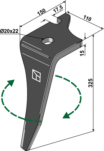 Kreiseleggenzinken rechts 325 mm x 110 mm, passend für Vogelu.Noot