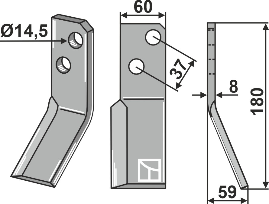 Rotorzinken 180x60mm, rechts, passend für Massano