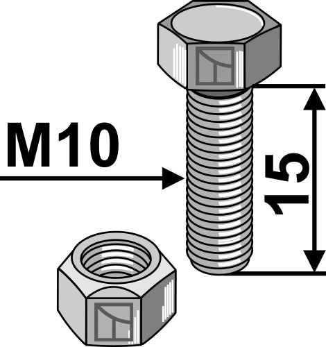 Sechskantschraube M10x1,5x15 mit Sicherungsmutter, passend für Mulag