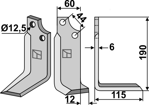 Fräsmesser 190x60mm, rechts, passend für Maschio/Gaspardo